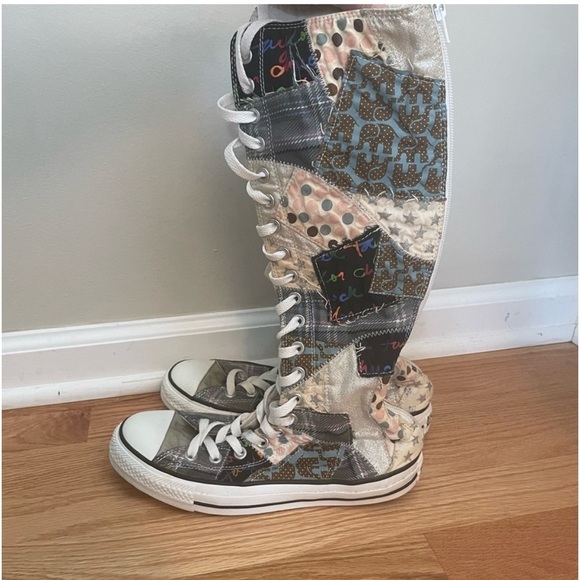 RARE Converse Knee High XXHI Patchwork sneaker Women's S6 UNIQUE & CUTE VINTAGE - Picture 1 of 16